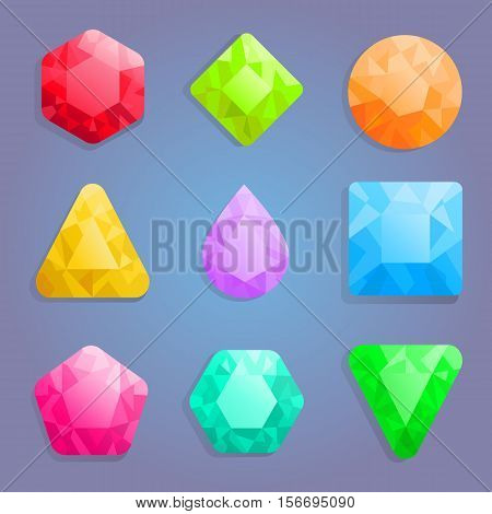 Gems, jewels for match three game set.
