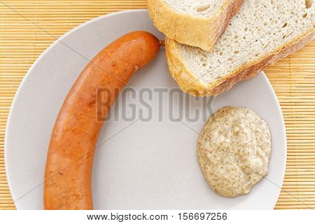 Tasty Sausages With Bread And Mustard