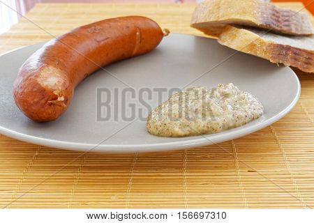Tasty Sausages With Bread And Mustard