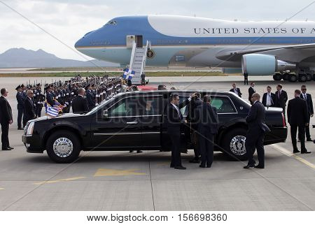 The Air Force One Lands At The Athens International Airport