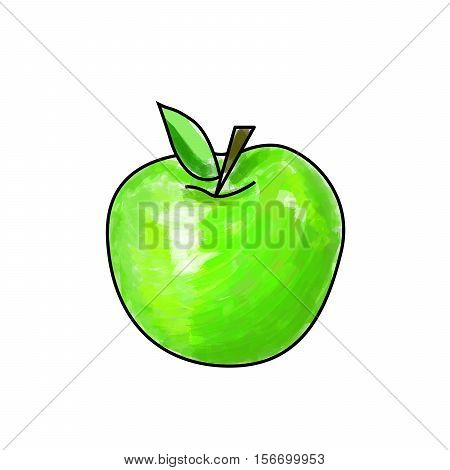 Cartoon green apple made with drawing brush. Vector EPS10 isolated illustration.