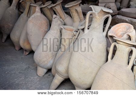 Pottery issued from excavations of Pompeii Italy