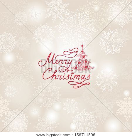 Christmas Holiday Background With Snow Flakes, Christmas Tree, H