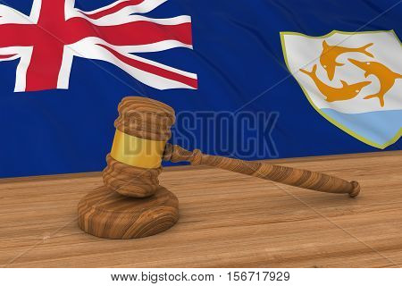 Anguillan Law Concept - Flag Of Anguilla Behind Judge's Gavel 3D Illustration