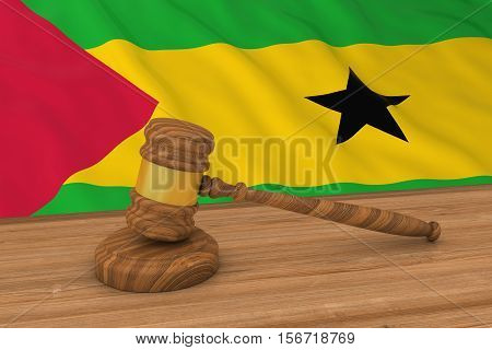 Sao Tomean Law Concept - Flag Of Sao Tome And Principe Behind Judge's Gavel 3D Illustration