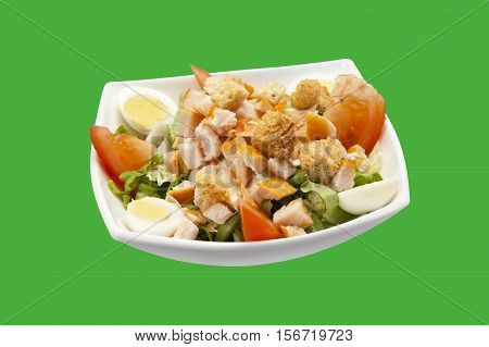 Caesar salad with tomato bread crumbs eggs. Healthy food
