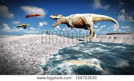 Flying pterodactyl over the land 3d illustration