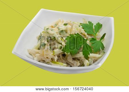 Salad of green apples with squid. Tasty food
