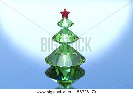3d Green diamond christmas tree with a red star