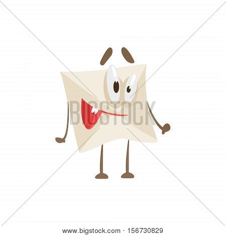 Happy Humanized Letter Paper Envelop Cartoon Character Emoji Illustration. Part Of Mail Cover Funny Character With Arms And Legs Emotional Facial Expression Vector Collection