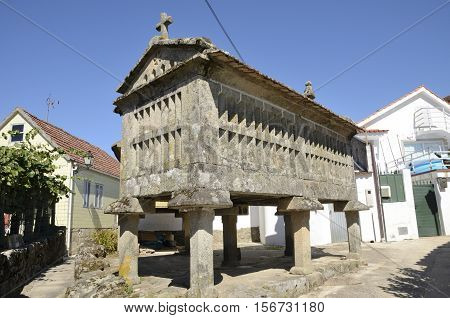 Horreo a typical granary in Combarro a village of the province of Pontevedra in the Galicia region of Spain.