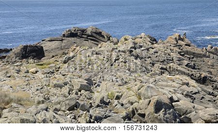 Rocky coast in Corrubedo in the area of Galicia Spain