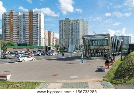 Moscow, Russia - July 09.2016. Cityscape in Mitino with a subway station Pyatnickoe shosse