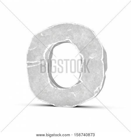 3D rendering of stone letter O isolated on white background. Figures and symbols. Cracked surface. Textured materials. Rock alphabet.
