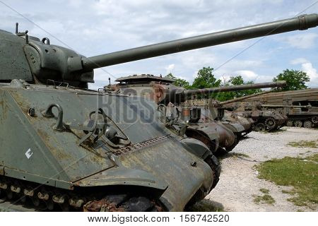 TURANJ, CROATIA - JUNE 11: Military tanks Open air museum of the Croatian War of Independence, 1991 - 1995, (Homeland War, Domovinski Rat), Turanj, Croatia on June 11, 2016