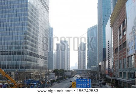SHANGHAI - FEBRUARY 29: Lujiazui financial district skyscrapers buildings landscape in Shanghai,Shanghai Lujiazui is one of the most influential financial center of China, February 29, 2016.