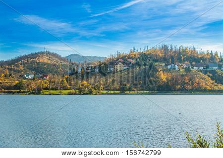 Beautiful town of Fuzine on Lake Bajer, Gorski kotar, Croatia, in autumn