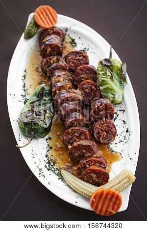 Portuguese spanish roast bbq grilled chourico chorizo spicy sausage tapas snack