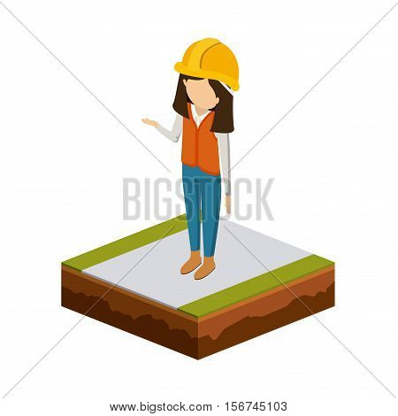 Girl of under construction icon. Isometric 3d structure and perspective theme. Isolated design. Vector illustration