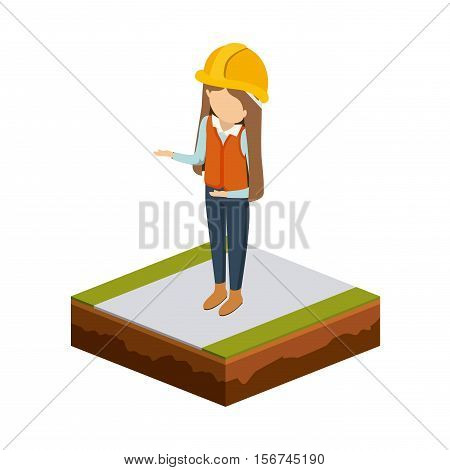 Girl of under construction icon. Isometric 3d structure and perspective theme. Isolated design. Vector illustration