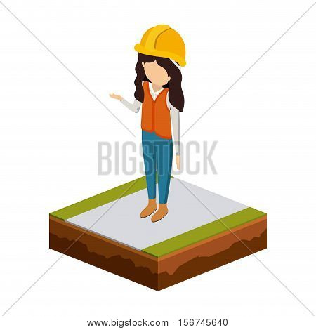 Girl of under construction icon. Isometric 3d structure and perspective theme. Isolated design. Vector illustration
