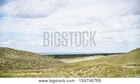 View of Dead Dunes Curonian Spit and Curonian Lagoon Nagliai Nida Klaipeda Lithuania. Baltic Dunes.Unesco heritage.