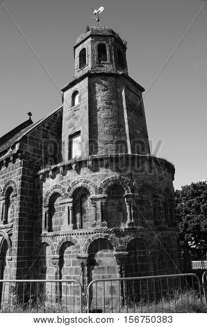An exterior view of the medieval church at Leuchars