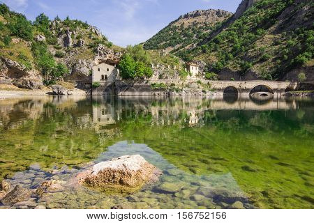 Beautiful view of San Domenico lake in Abruzzo, Italy