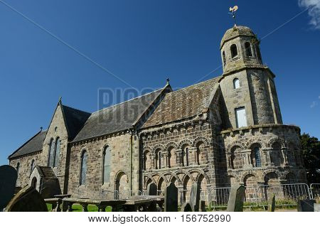 An exterior view of the medieval church at Leuchars