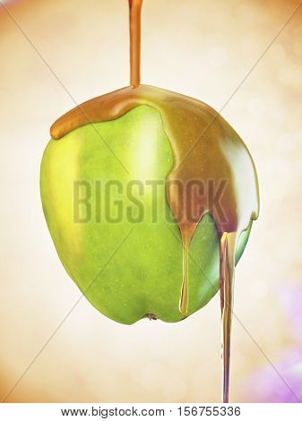 Apple with a sweet honey 3d rendering
