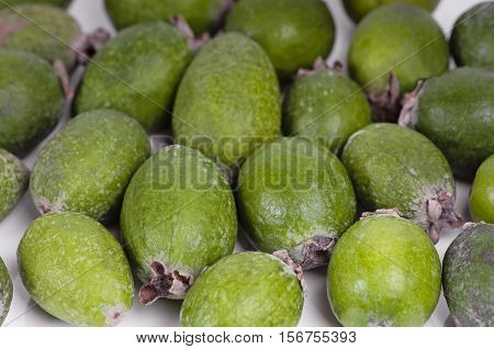 Tropical fruit feijoa Acca sellowiana isolated on a white background