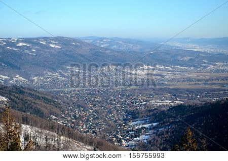View of the Bielsko-Biala in Poland from Szyndzielnia