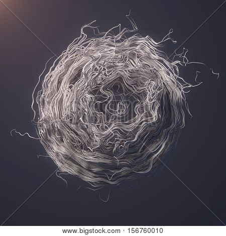 Curl noise flow abstract white lines 3d rendering. Very shallow depth of field.