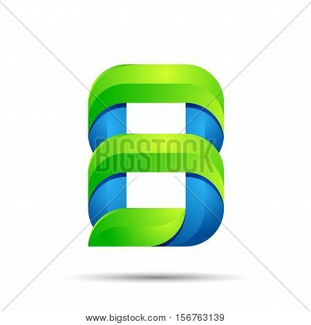 vector 3d Number eight 8 logo with speed green leaves. Ecology design for banner, presentation, web page, card, labels or posters.