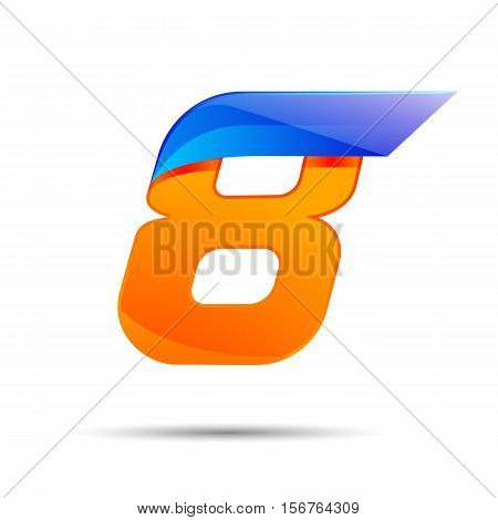 Number eight 8 logo orange and blue color with fast speed lines. Vector design for banner, presentation, web page, card, labels or posters.