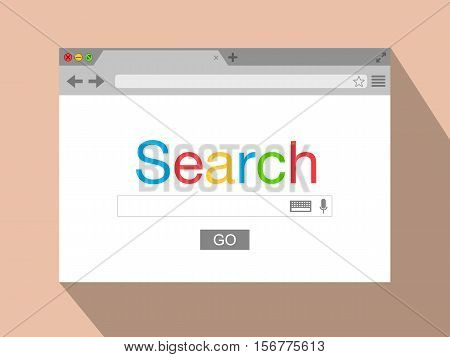 Flat Style Browser Window On Beige Background. Search Engine. Vector Stock Illustration