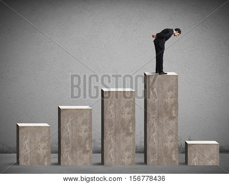 Businessman looking down the performance of statistical drastically