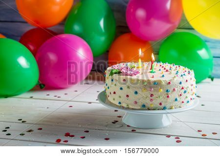 It's Time To Share Birthday Cake On Old Wooden Table
