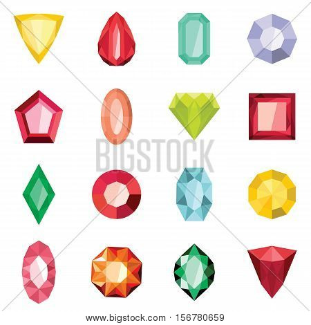 Jewels set in cartoon flat stile isolated on white background vector stock illustration