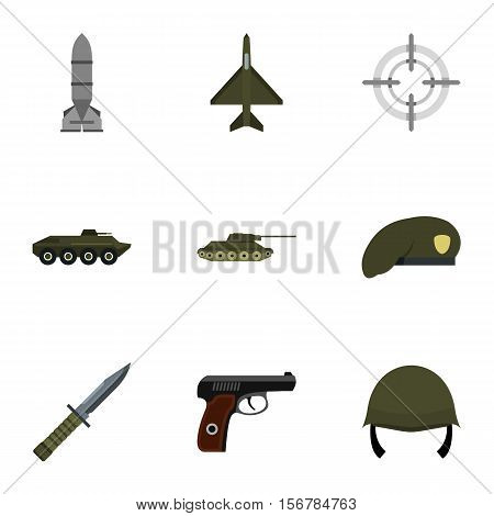 Equipment for war icons set. Flat illustration of 9 equipment for war vector icons for web