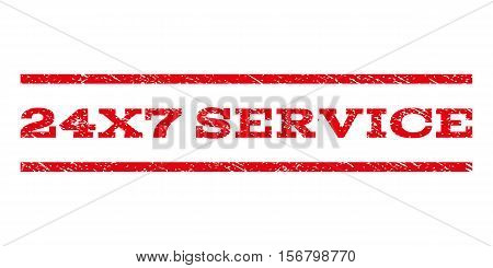 24X7 Service watermark stamp. Text tag between parallel lines with grunge design style. Rubber seal stamp with dirty texture. Vector red color ink imprint on a white background.