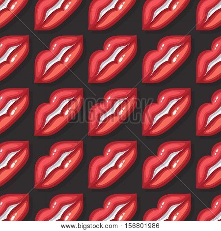 Seamless vector sexual background with bright red, glistening lips