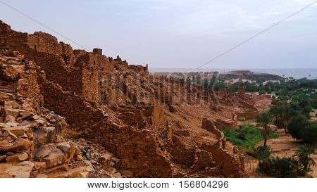 Ruins of Ouadane fortress in Sahara Mauritania