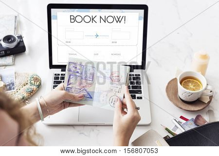 Booking Ticket Air Online Travel Trip Vacation Concept