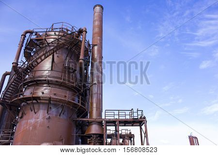 Abandoned gas plant on a sunny autumn day Seattle Washington USA.