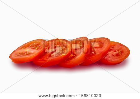 Fresh ripe sliced tomato on white background