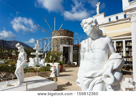 Psychro Cave Greece - October 15 2016: The statues in Creta Ceramic store near the Cave of Zeus in a South-West side of the Lassithi plateau