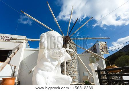 Psychro Cave Greece - October 15 2016: The statues in Creta Ceramic store near the Cave of Zeus in a South-West side of the Lassithi plateau