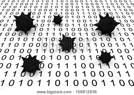 VIRUS black in binary code, 3D illustration