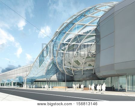 Futuristic Modern Design Mega Mall Glass And Steel.